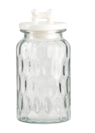 Textured Glass Dog Treat Jar with Figural Lid, Dimpled Bone
