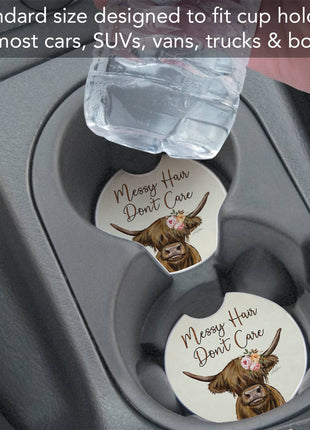 Messy Hair Cow Stone Car Coaster, Single Pack
