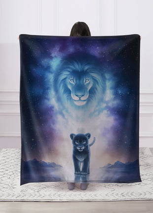 Lion & Cub Faux Fur Plush Throw Blanket