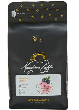 Neighbors Coffee Roasters Blackberry Crème Coffee | Flavored Medium Roast Coffee | Whole Bean or Ground | 1/2 lb & 1 lb Bags
