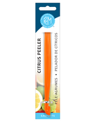 Long citrus peeler for oranges, lemons, and grapefruit.