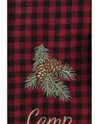 Wooodland Plaid and Pinecones Camp Embroidered Kitchen Tea Towel Cotton