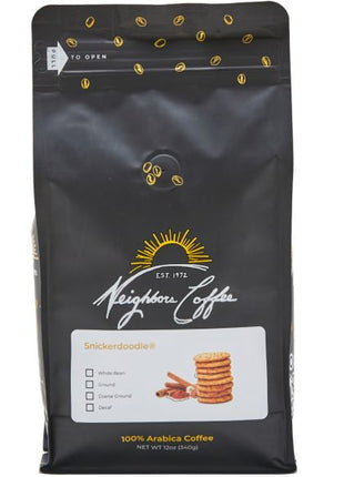 Neighbors Coffee Roasters Snickerdoodle Coffee | Cinnamon Sugar Cookie Flavored Medium Roast Coffee | Whole Bean or Ground | 1/2 lb & 1 lb Bags