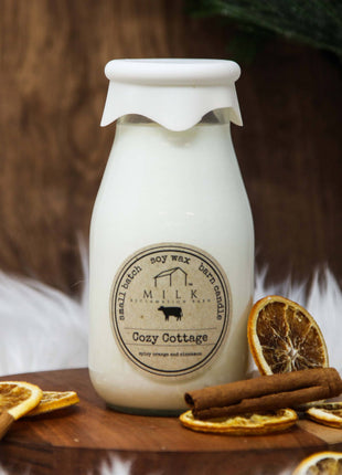 Milk Bottle Candle Cozy Cottage (Orange & Cinnamon)