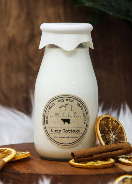 Milk Bottle Candle Cozy Cottage (Orange & Cinnamon)