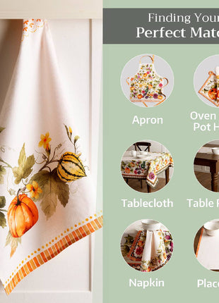Kitchen Towels-Set of 3-Fall-Pumpkin Garden - Cloudy Cream