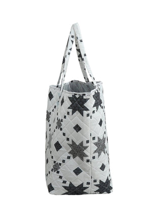Grey Diamond Square Pattern Quilted Tote Bag