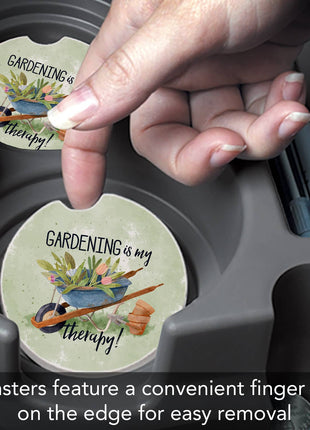 Round gardening-themed stone car coaster for vehicle cup holder