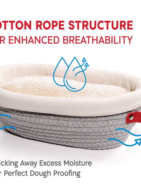 KneadAce Oval Cotton Rope Proofing Basket, 10 Inch