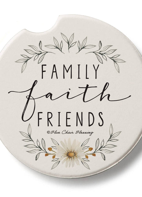 Family, Faith & Friends Absorbent Stone Car Coaster, Single Pack