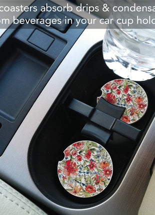 Americana Mood - Floral Absorbent Stone Car Coaster 1 Pk