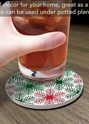 "Red/Green Snowflakes" Single Round Absorbent Stone Coaster