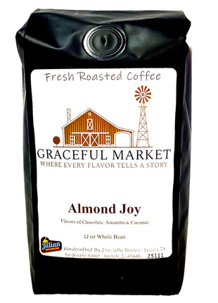 Graceful Market Almond Joy Amaretto Coffee | Chocolate, Coconut & Amaretto Flavored Medium Roast Coffee | Whole Bean or Ground | 12 oz Bag
