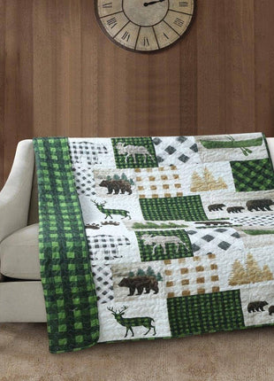 Bear Wilderness Patchwork Quilted Throw