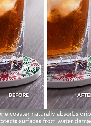 "Red/Green Snowflakes" Single Round Absorbent Stone Coaster
