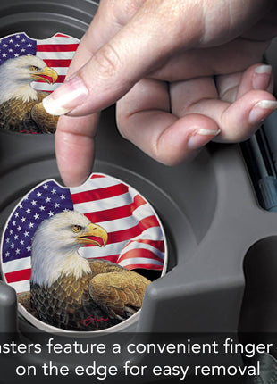 Round patriotic stone car coaster for vehicle cup holder