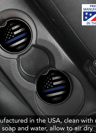 Round Blue Line stone coaster for vehicle cup holder