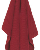 Carmine red Turkish cotton dish towel folded for everyday kitchen use.