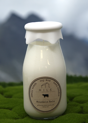 Milk Bottle Candle Mountain Rain