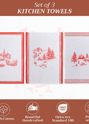 Kitchen Towels 100% Cotton - Set of 3 - Winter Jouy