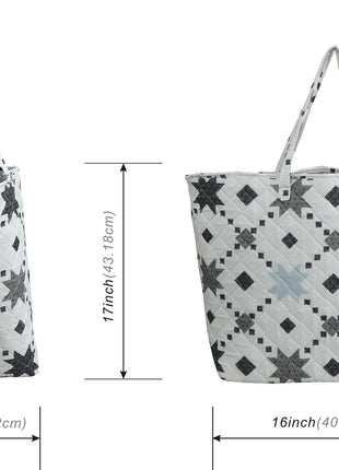 Grey Diamond Square Pattern Quilted Tote Bag