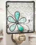 Stained Glass Night Light | Turquoise Flower Design