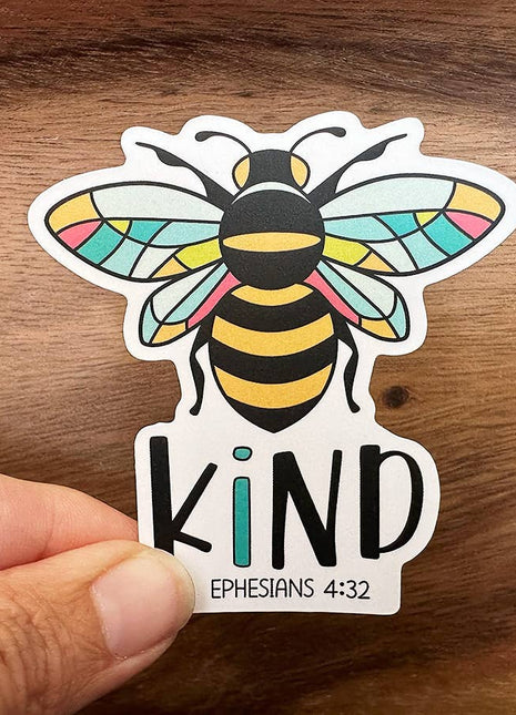 Bee Kind vinyl sticker—representative of available sticker designs