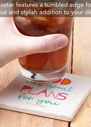 God Has Plans Single Absorbent Tumbled Tile Coaster