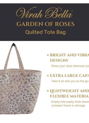 Rose Floral Patchwork Quilted Tote Bag