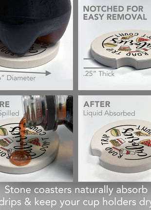 Road Trip Calories Absorbent Stone Car Coaster