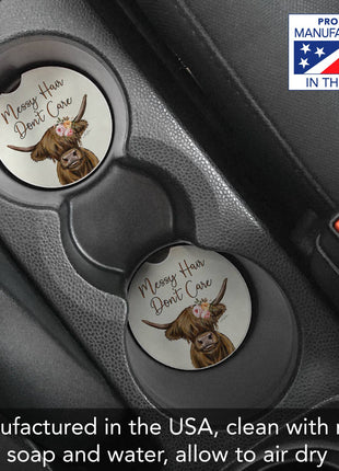 Messy Hair Cow Stone Car Coaster, Single Pack