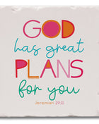 God Has Plans Single Absorbent Tumbled Tile Coaster