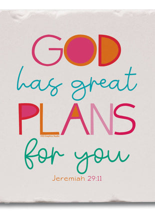 God Has Plans Single Absorbent Tumbled Tile Coaster
