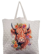 Floral Highland Cow Quilted Tote Bag