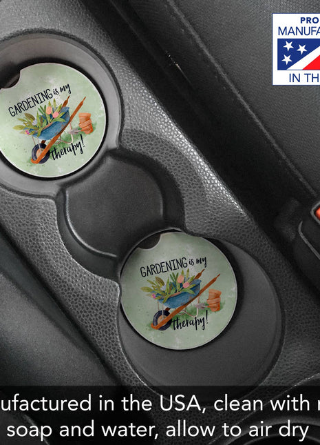Garden-themed car coaster in retail package