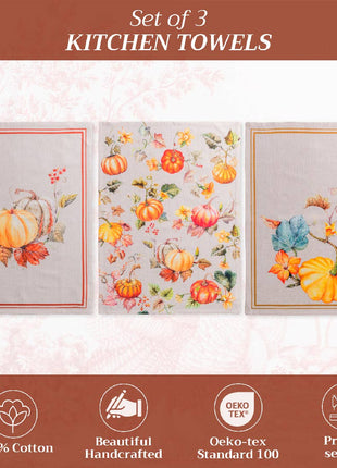 Kitchen Towels 100% Cotton - Fall - Set of 3 - Potiron