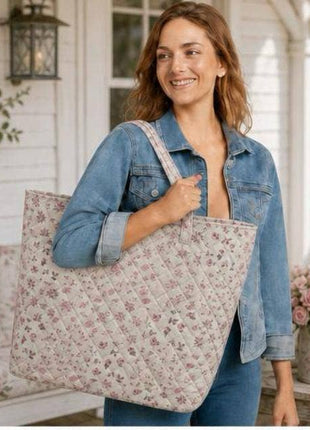 Rose Floral Patchwork Quilted Tote Bag
