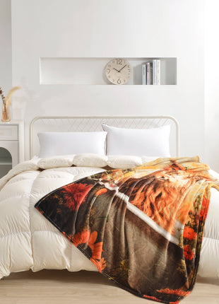 Highland Calf Floral Faux Fur Plush Throw Blanket