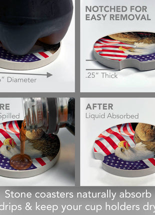 Round patriotic stone car coaster for vehicle cup holder