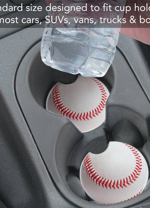 Round baseball-themed stone car coaster for vehicle cup holder