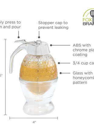 Fox Run Glass Honey, Syrup Dispenser, 6-Ounce