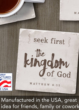 Seek First Single Absorbent Stone Tumbled Tile Coaster