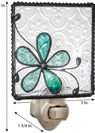 Stained Glass Night Light | Turquoise Flower Design