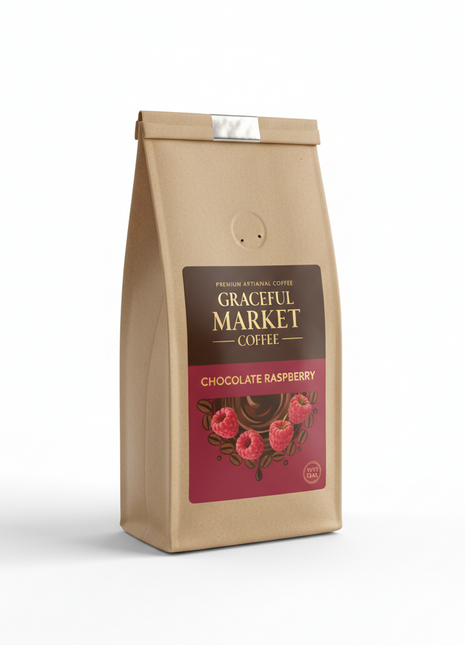 Graceful Market Chocolate Raspberry Coffee | Chocolate & Raspberry Flavored Medium Roast Coffee | Whole Bean or Ground | 12 oz Bag