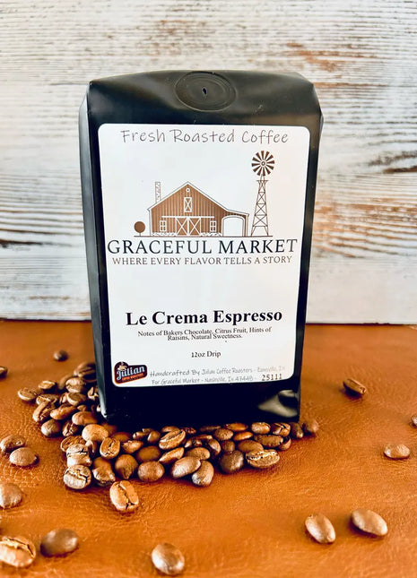 Graceful Market La Crema Espresso Coffee | Medium Roast Espresso Blend | Whole Bean or Ground | 12 oz Bag